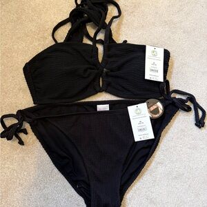 NWT No Boundaries Popcorn Swim Top & Bottom, Black XL